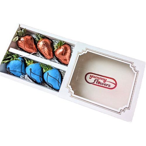 6pcs Blue & Bronze Chocolate Strawberries Gift Box